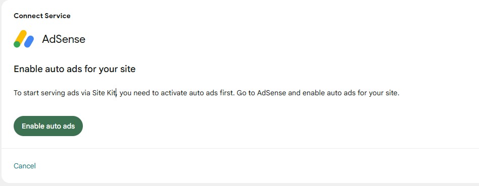 WordPress Site KitのAdSense連携画面。Enable auto adsが表示されている
