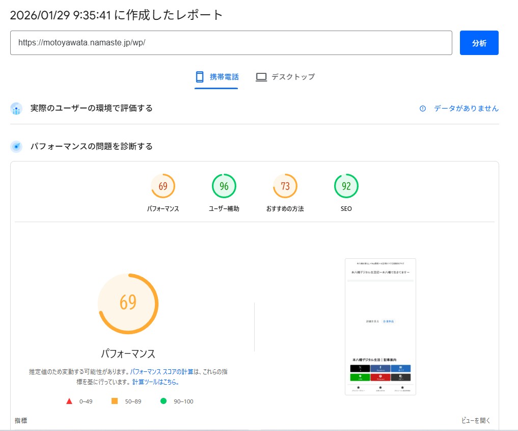PageSpeed：パフォーマンス指標（CLSがPoor）