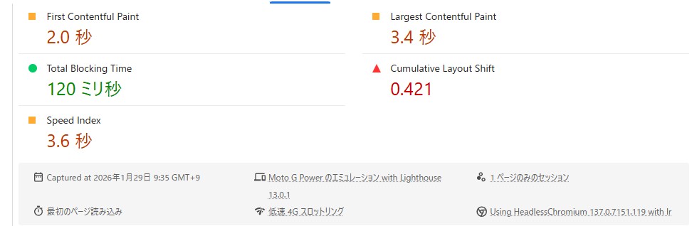 PageSpeed：診断の概要（ズレの原因が示唆される）