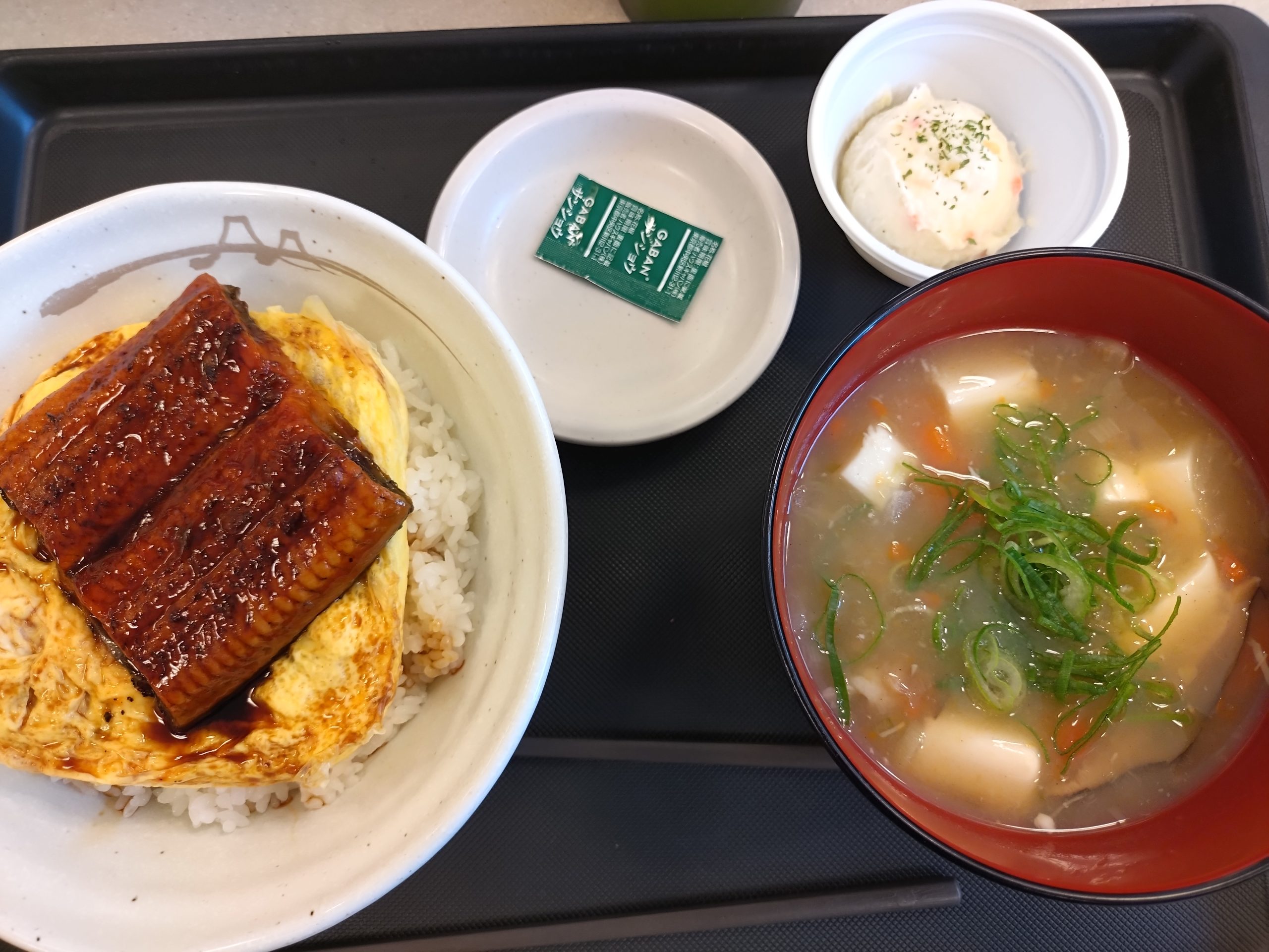 松屋 ふわたまうな丼とサムゲタン風スープの全景 松屋 ふわたまうな丼とサムゲタン風スープの全景
