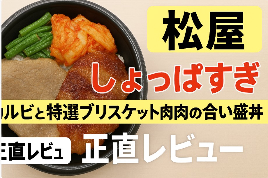 松屋の新商品「カルビと特選ブリスケット肉の合い盛り丼」を実食レビュー。しょっぱすぎると感じた正直な感想。