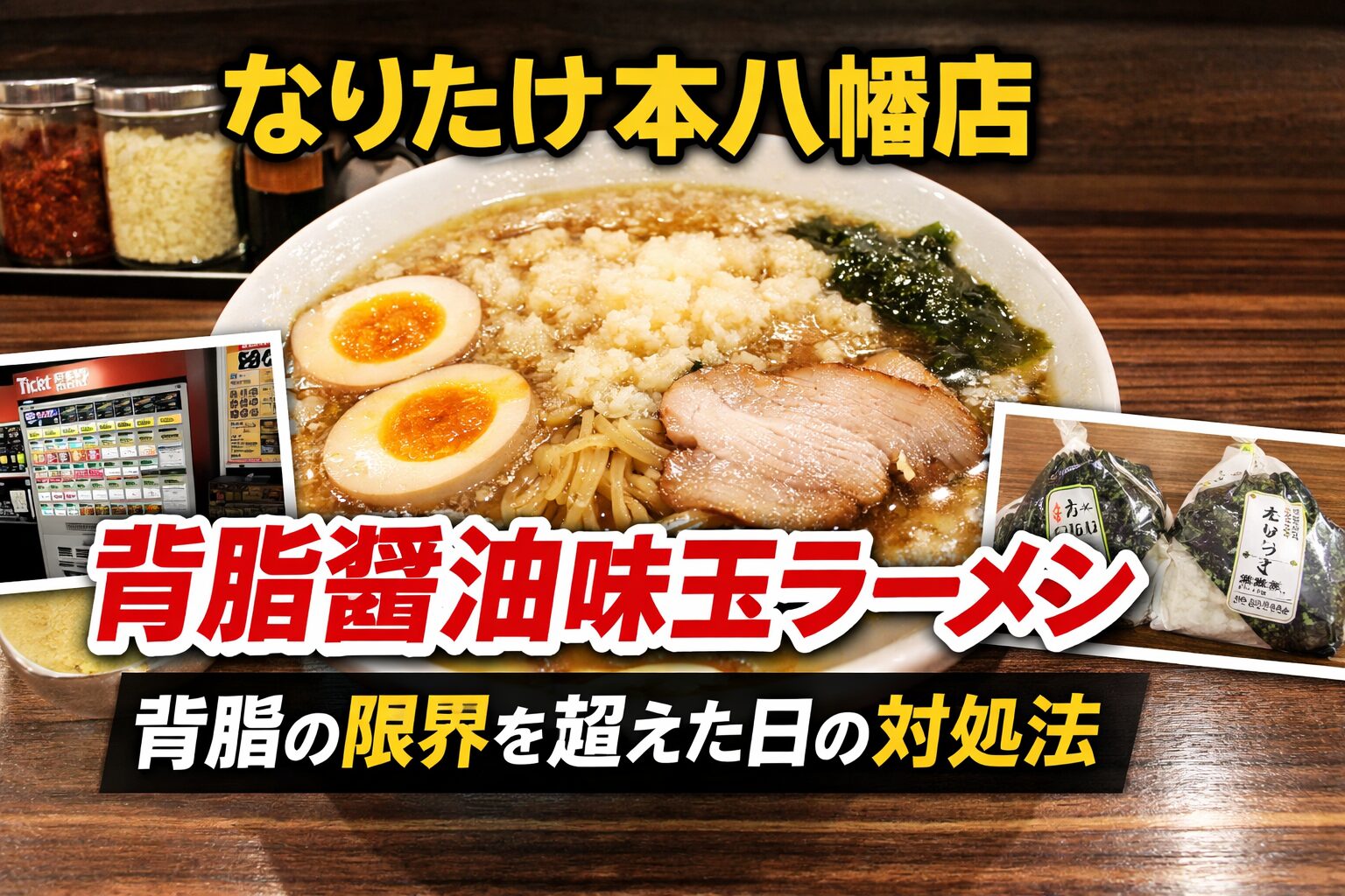 なりたけ本八幡店の醤油味玉子ラーメン。背脂たっぷりの一杯を実食レビュー